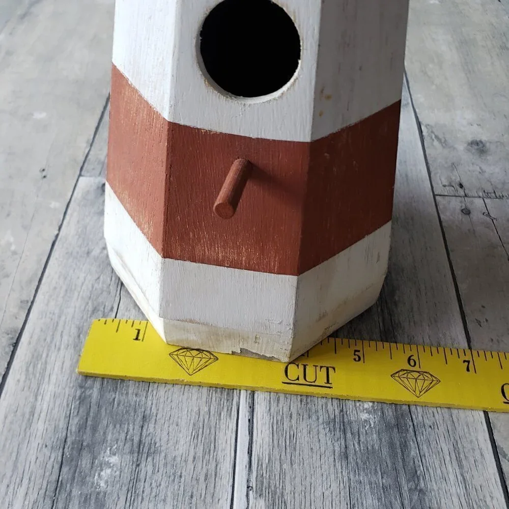Wood Indoor Red and White Striped Birdhouse Lighthouse